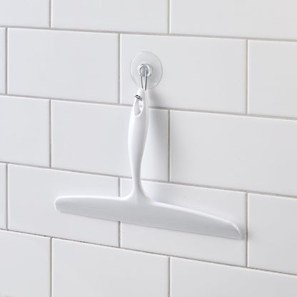 iDesign Plastic Bath Squeegee for Glass with Suction Hook Holder – 12", Clear