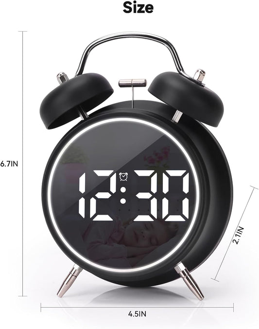 Digital Small Alarm Clock, 4.5 Inch Double Bell Electronic LED Alarm Clock