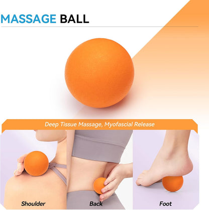 5 in 1 Foam Roller Set, High Density Patented Exercise Roller | Deep Tissue Massage Roller Stick, Massage Ball, Resistance Band for Pilates, Yoga, Whole Body Fitness Exercise, Orange