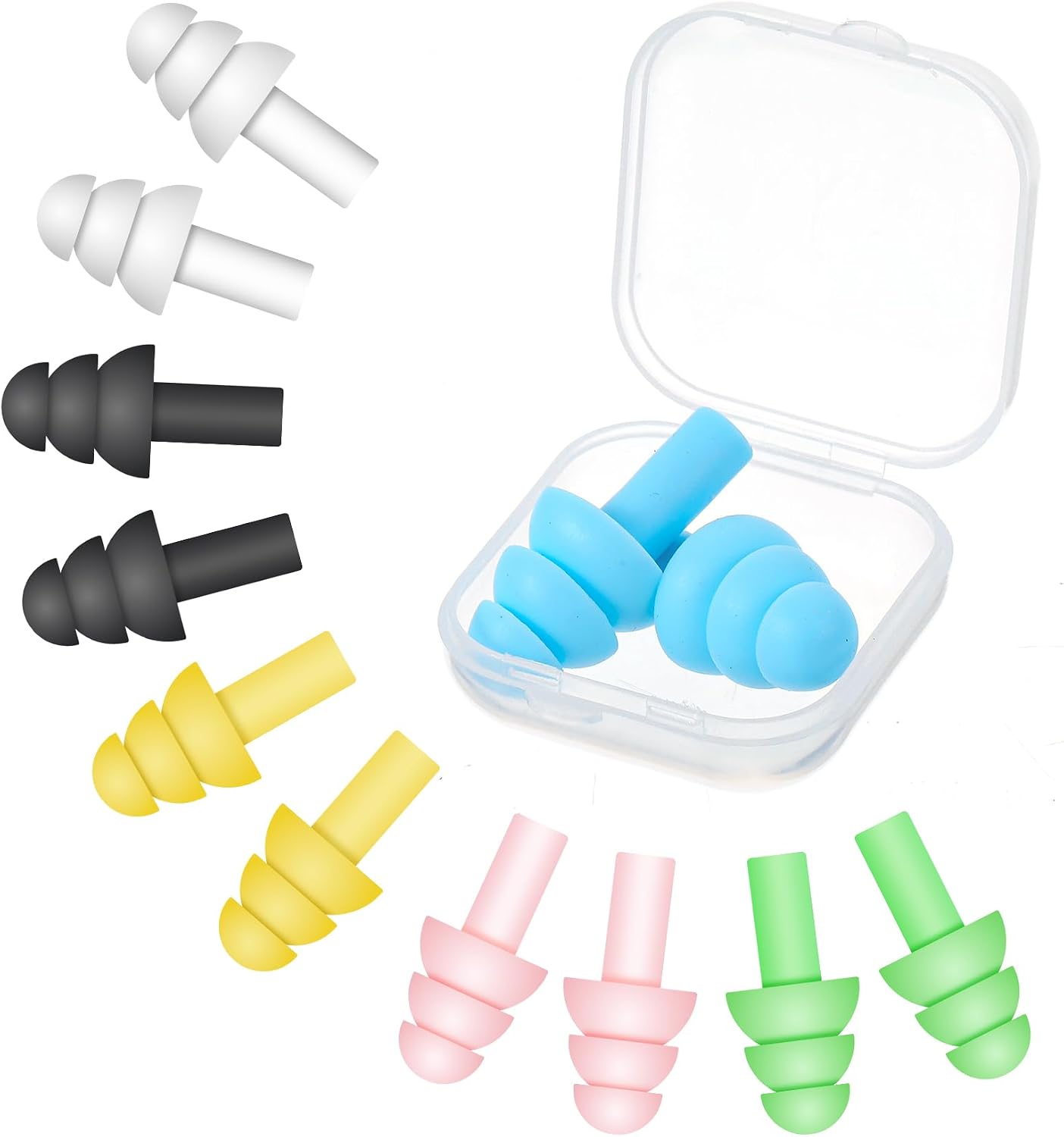 6 Pair Silicone Earplugs, Soft Reusable Noise Cancelling Silicone Ear Plugs for Sleeping Noise Reduction earplugs for Snoring Blocking for Travel, Work and Loud Environment (6 Colours