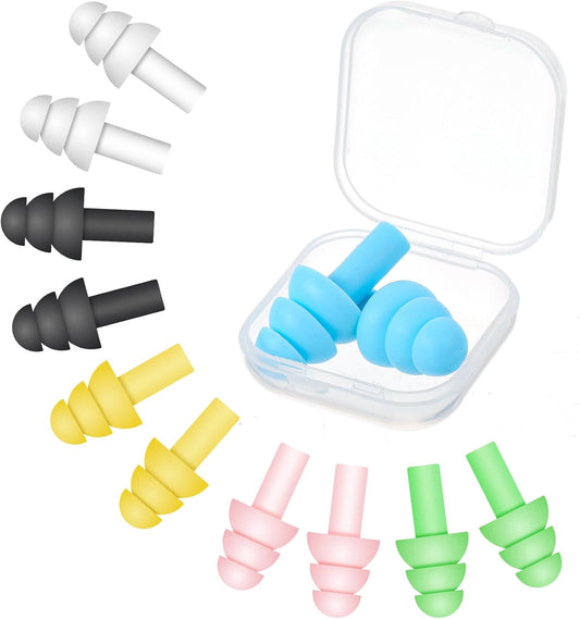 6 Pair Silicone Earplugs, Soft Reusable Noise Cancelling Silicone Ear Plugs for Sleeping Noise Reduction earplugs for Snoring Blocking for Travel, Work and Loud Environment (6 Colours