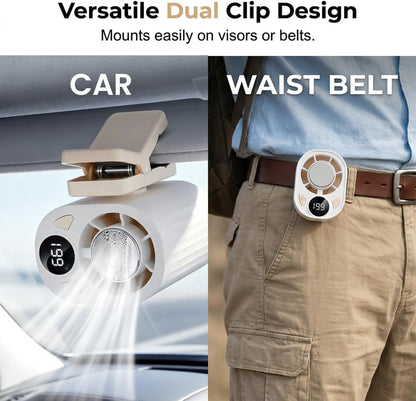 2026 New Car Clip On Air Conditioner Fan, Portable Clip On Cooling Fan with 360° Rotation, Rechargeable Fan for Bed, Umbrella and Car Visor & Roof Handles (White)