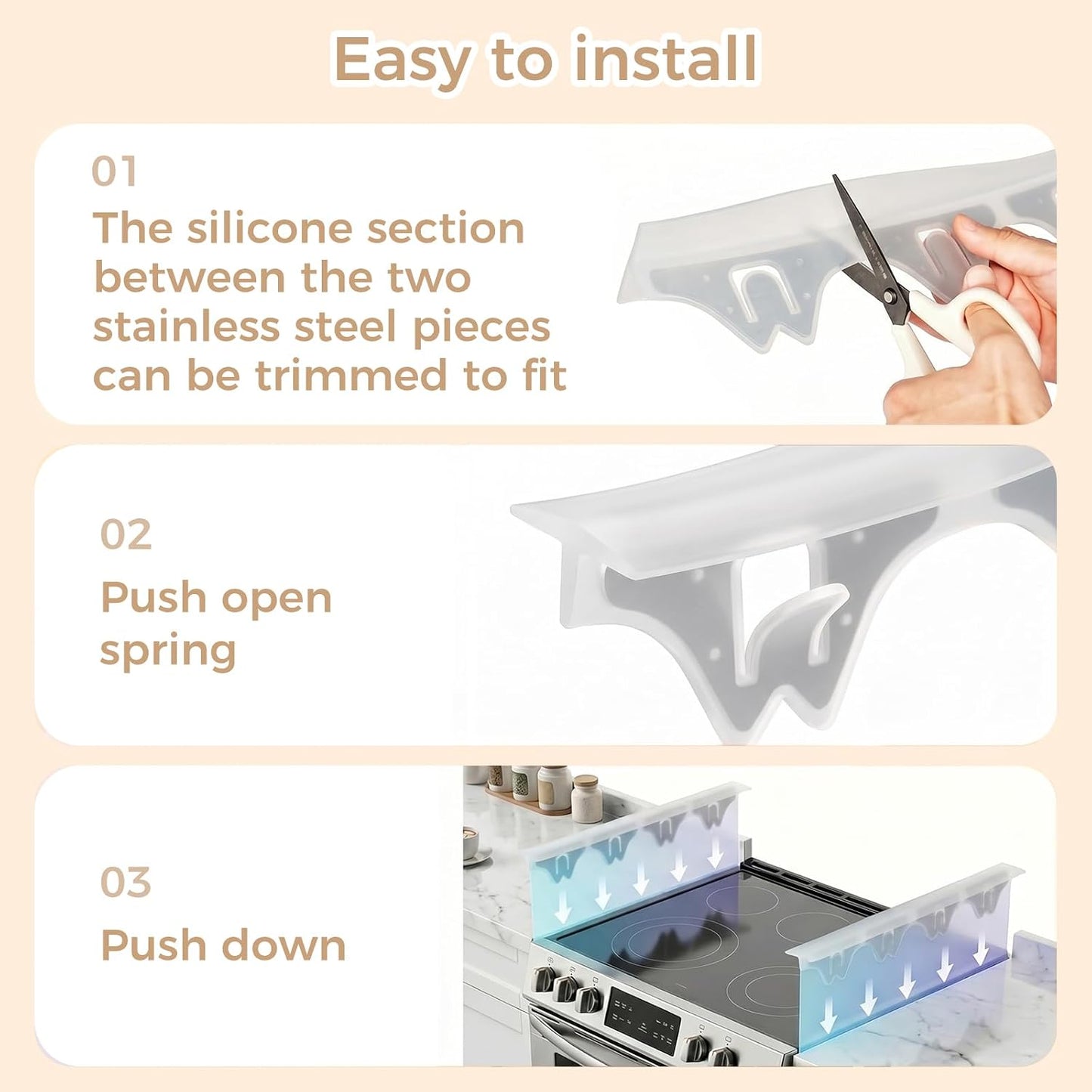 Silicone Stove Gap Covers with Stainless Steel, Oven Gap Filler Seals Gaps Between Stovetop and Counter, Stove Gap Guards Range Trim Kit, Easy to Clean Stove Gap Guard (Black 2 Pack,25")