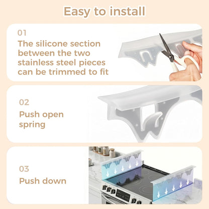 Silicone Stove Gap Covers with Stainless Steel, Oven Gap Filler Seals Gaps Between Stovetop and Counter, Stove Gap Guards Range Trim Kit, Easy to Clean Stove Gap Guard (Black 2 Pack,25")