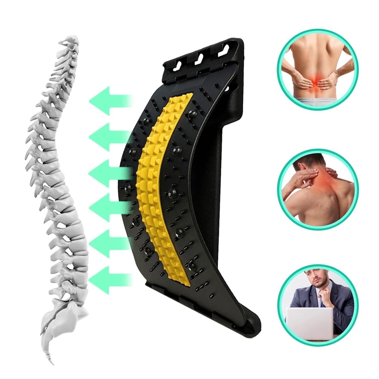 Back Stretcher for Back Pain Relief with Lumbar Support Board - Dual-Sided 3-Level Adjustable Spinal Decompression & Cracker Device