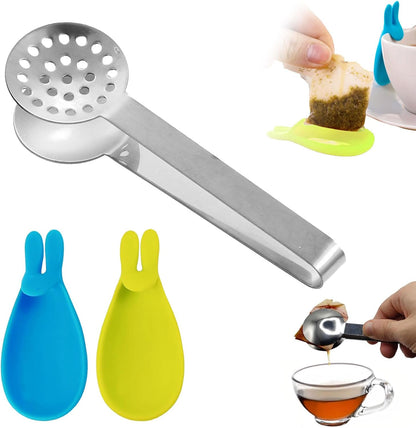 1 Pcs Tea Bag Squeezer,With 2pcs Bunny Silicone Tea Bag Holders