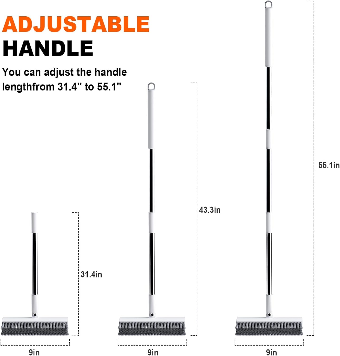Floor Scrub Brush with Long Handle, Heavy-Duty Tile and Shower Grout Brush Stiff, Professional Grout Cleaner for Bathroom, Kitchen, Floor, Tile Brush Concrete Surfaces