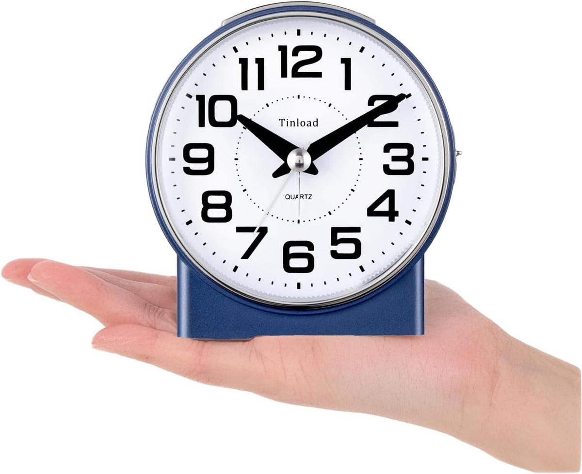 Tinload 4.3" No Ticking Analog Alarm Clock,Silent Readable for Seniors,Easy to Set,Gradual Rise Alarm,Big Numbers,On/Off Switch on Side,Gentle Wake,Snooze,Lighted on Demand,Battery Operated,Black