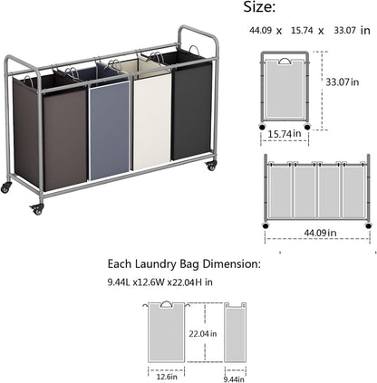 LINZINAR 3 Section Laundry Hamper, Black Laundry Basket 135L Laundry Sorter | Laundry Room Organization with Heavy Duty Rolling Lockable Wheels and Removable Bag, Bedroom Laundry Cart for Clothes Storage