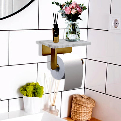 Toilet Paper Holder with Natural Marble Shelf for Bathroom Washroom,Wall Mounted Tissue Holder Suitable for Mega Roll (Brushed Nickel,Small 6.7 * 4.3 in)