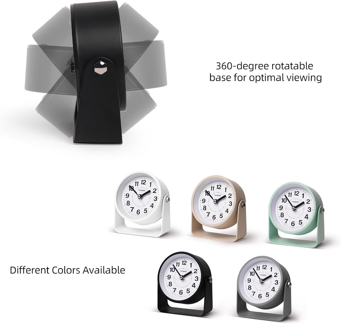 Analog Alarm Clock, Silent Non-Ticking Quartz Movement, Battery-Operated with Snooze & On-Demand Light, Easy to Set Gentle Wake Bedside Desk Clock, Ideal for Home, Travel, Office (Gray)