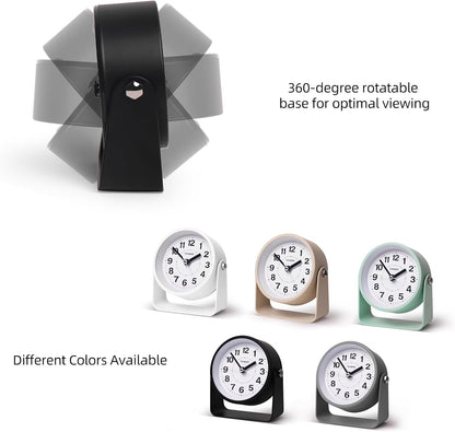 Analog Alarm Clock, Silent Non-Ticking Quartz Movement, Battery-Operated with Snooze & On-Demand Light, Easy to Set Gentle Wake Bedside Desk Clock, Ideal for Home, Travel, Office (Gray)