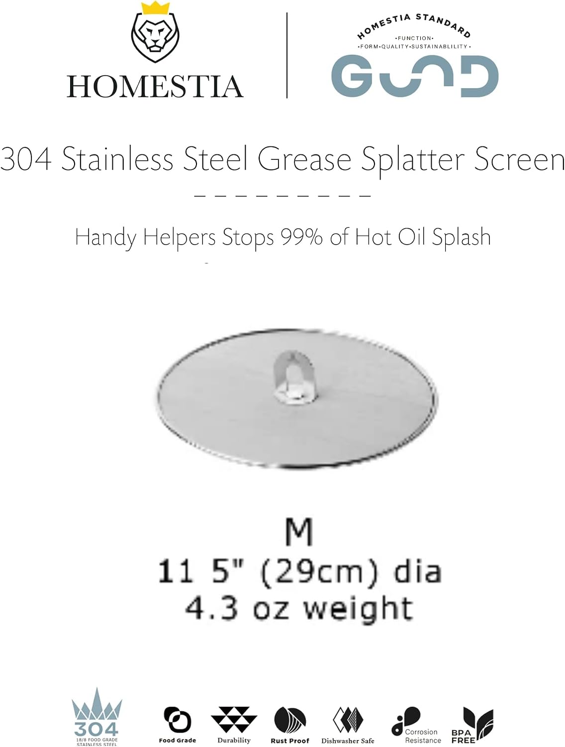 Homestia Splatter Screen for Frying Pan, 10 Inch Grease Splatter Guard | 304 Stainless Steel Ultra Fine Mesh Lids, Splatter Screen for Cooking, Rust-Free - No Oil Mess, No Burns, with Fold Flat Knob