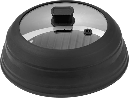 VEVOR Microwave Splatter Cover & Mat, 10.8" Collapsible Microwave Lid for Food, 500°F Heat-Resistant Silicone & Tempered Glass Splatter Guard for Plate Dish, Multi-Purpose Kitchen Gadget with Handle