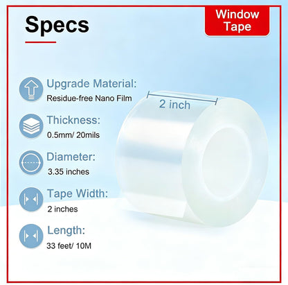 Window Sealing Tape 2 Inch x 33 FT Transparent Window Draft Insulation Residue-Free Clear Weather Stripping Caulk Tape Windproof Weatherproof Window Seal AC Units for Window Glass, Doors Gaps