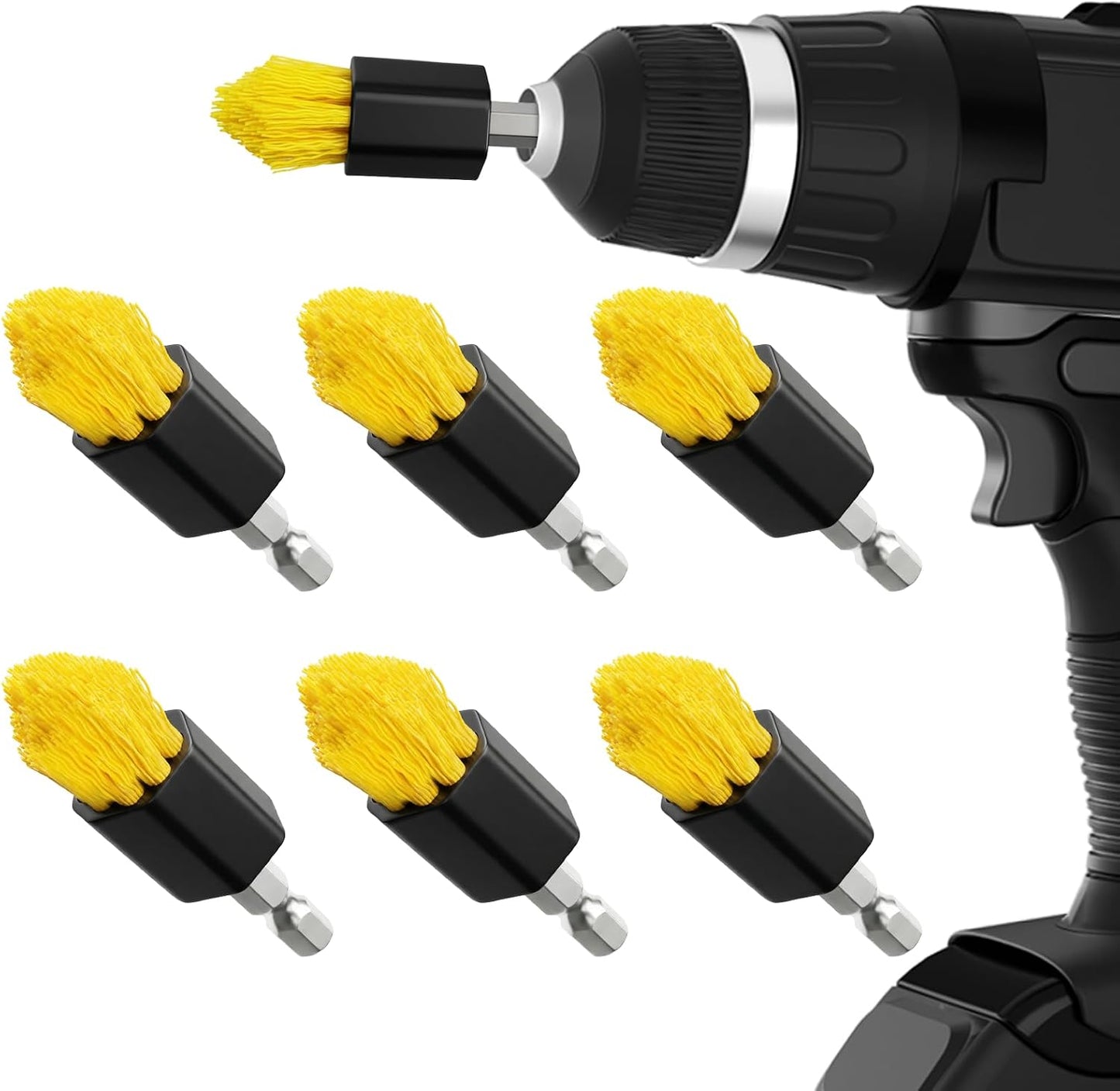 Holikme 6pcs Drill Brush Multi-Purpose & Grout Head,Crevice Cleaning Brush | 3/4”W Drill Brush Attachment Set, Corner Brush, Detailing Brushes for Home/Kitchen/Bathroom/Grout/Tile/Shower/Tub