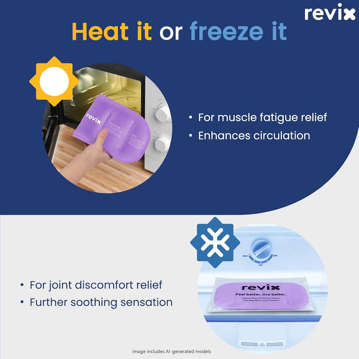 REVIX Ice Pack for Injuries Reusable, 2-Pack Hot & Cold Gel Wrap with Strap