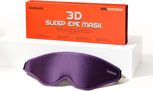 3D Contoured Sleep Eye Mask, Zero Eye Pressure Light Blocking Sleeping Mask, Night Blindfold with Adjustable Strap, Ultra Comfort Eye Shade Cover for Side Sleeper Men Women, Travel (Purple)