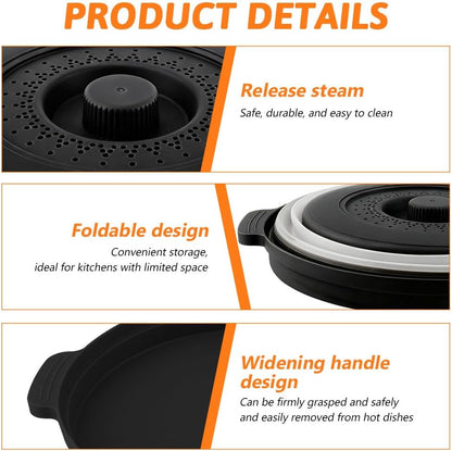 Collapsible Microwave Splatter Cover for Food with Base Mat,Silicone Microwave Plate Cover,Vented Silicone Splatter Guard Lid Vegetable Fruit Colander for Even Heatin(27 * 9.5cm,COLOR:Grey)
