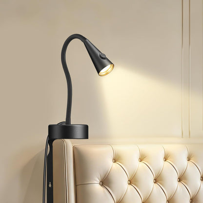 Headboard Reading Light, Black Bedside Lamp, No-Drill Book Light for Bedtime Reading, Dimmable LED, Flexible Gooseneck, 360°Adjustable, Plug-in Reading Lamp Movable-1 Pack