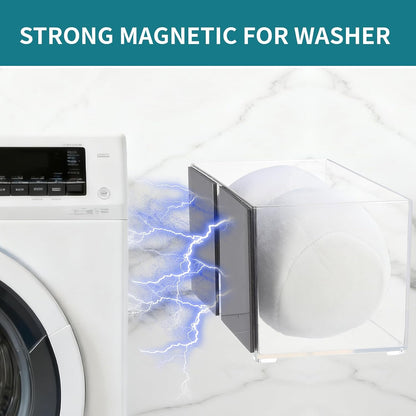 Magnetic Dryer Ball Holder for Laundry Room Organization, Clear Lint Bin with Adhesive Hook, Iron Dryer Ball Container Box for Laundry Room, Office, Bathroom & Craft Supplies, 1Pcs