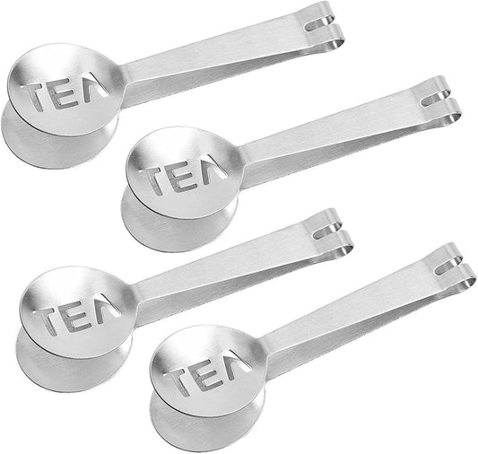 Tea Bag Squeezer (4 Pack), Stainless Steel Tea Bag Squeezer Tongs, Tea Bag Strainer Grip Holder Tea Bag Spoon Clip, Mini Tongs for Gripping Ice Cubes, Sugar and Lemon Slices