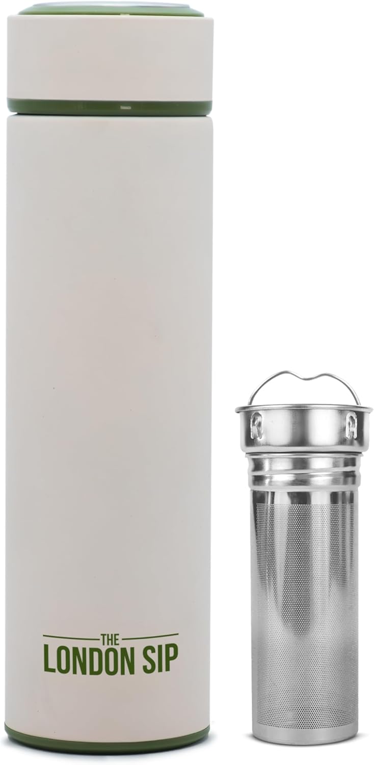 London Sip Multi-Purpose Tea Infuser Travel Mug and Tumbler Fruit Infuser Flask Hot and Cold Double Wall Stainless Steel Thermos with Extra-Long Infuser, Midnight Teal