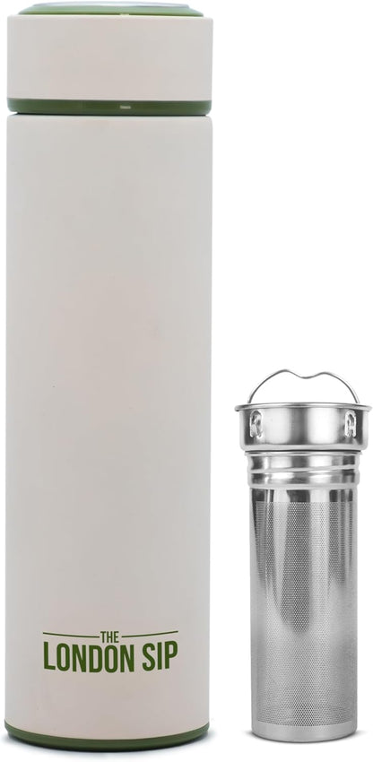 London Sip Multi-Purpose Tea Infuser Travel Mug and Tumbler Fruit Infuser Flask Hot and Cold Double Wall Stainless Steel Thermos with Extra-Long Infuser, Midnight Teal