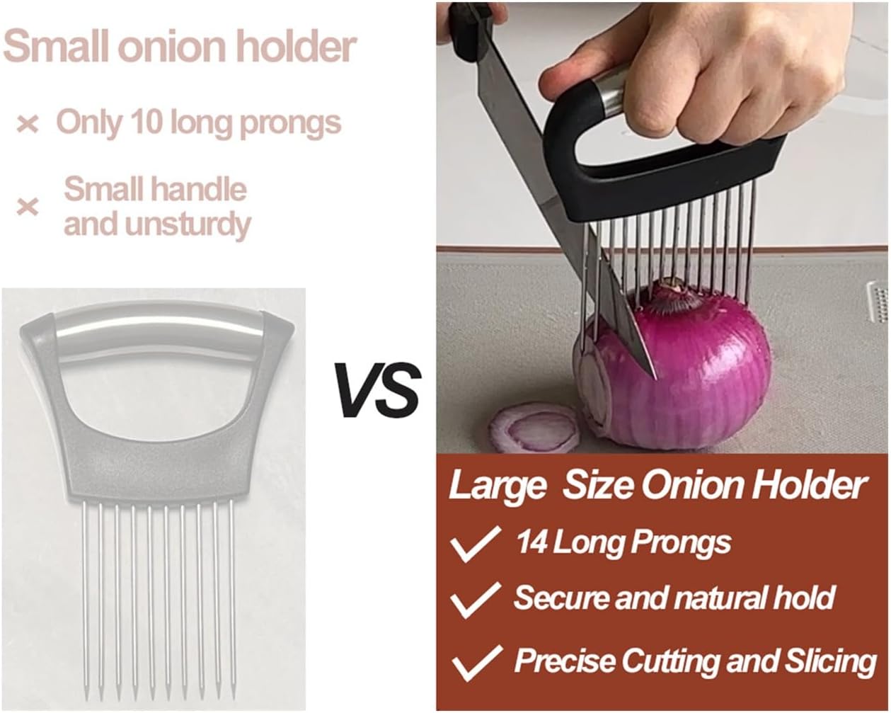 Large Onion Holder for Slicing with Protective Cover | 14 PCS Stainless Steel Prongs, Ergonomic Widened Large Handle, Food Slicing Guide, For Potato, Tomato, Vegetable, Fruit, Meat