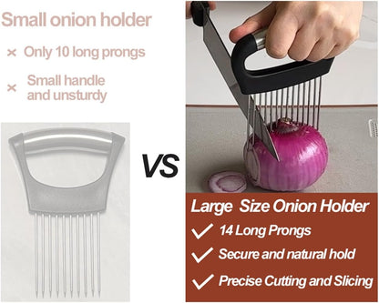 Large Onion Holder for Slicing with Protective Cover | 14 PCS Stainless Steel Prongs, Ergonomic Widened Large Handle, Food Slicing Guide, For Potato, Tomato, Vegetable, Fruit, Meat