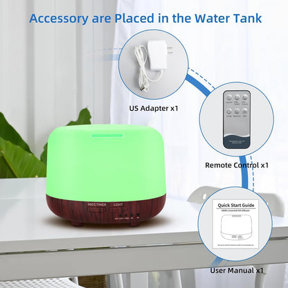 SPLITSKY 300ml Ultrasonic Essential Oil Diffuser with Remote Control | 7-color LED lighting, 2 mist modes, 2H and 4H timers, and waterless auto shut-off for bedrooms, desks and offices.