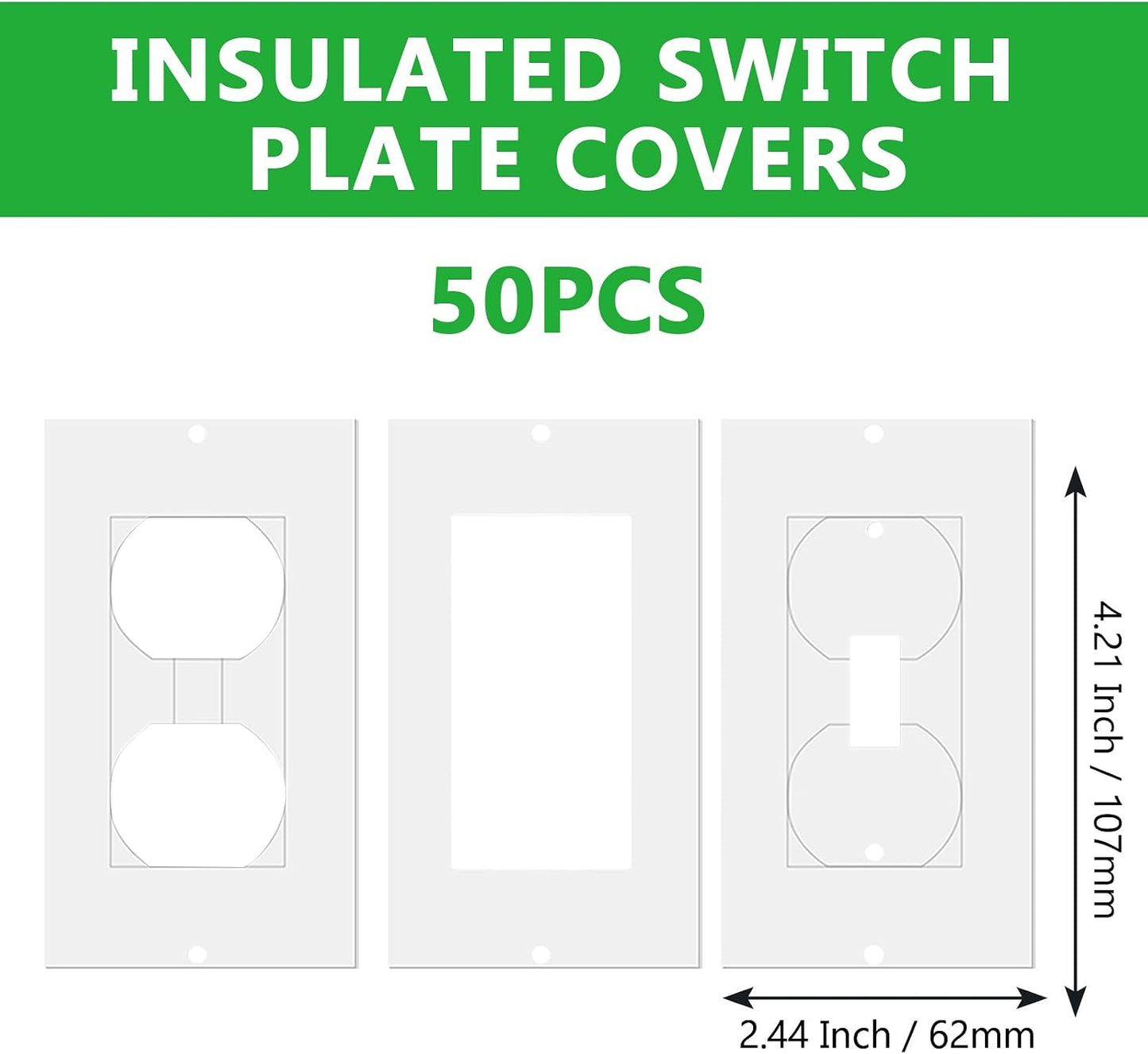 50 Pack Outlet Gasket, 4.21x2.44 Inch EVA Draft Stopper Insulation | Fits Duplex Toggle Rocker Plates, Safe Odorless EVA, 2-Minute Peel-Stick, Winter Draft Summer Cool