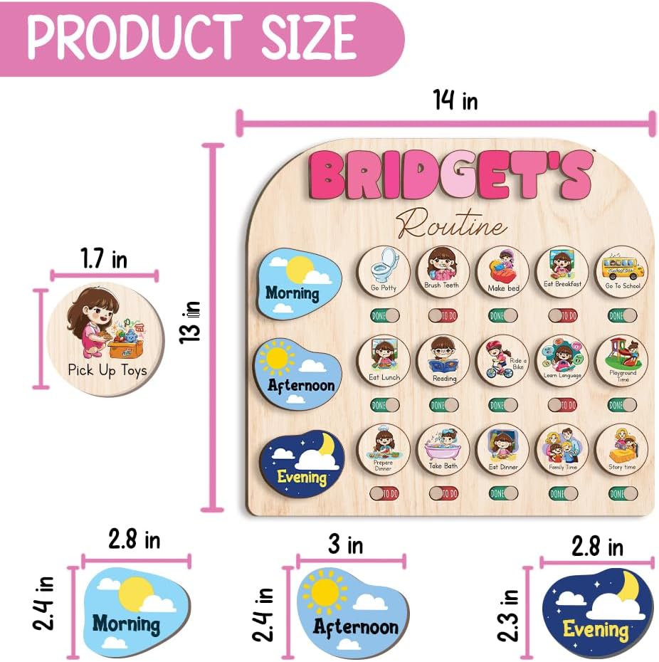 TinyKidz Wooden Daily Routine Chart 11x15, Schedule Board for Kids, Wooden Chore Chart for Kids, Responsibilities Chart for Toddlers, Morning Bedtime Routine for Toddlers