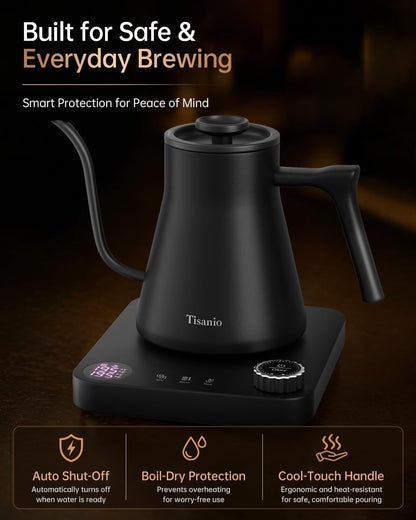 Gooseneck Electric Kettle with Temperature Control, 0.9L, Black | ±1°F Precision Pour Over Kettle, LCD Dual Display, Smart Two-Stage Heating, 2H Keep Warm, 304 Stainless Steel Interior