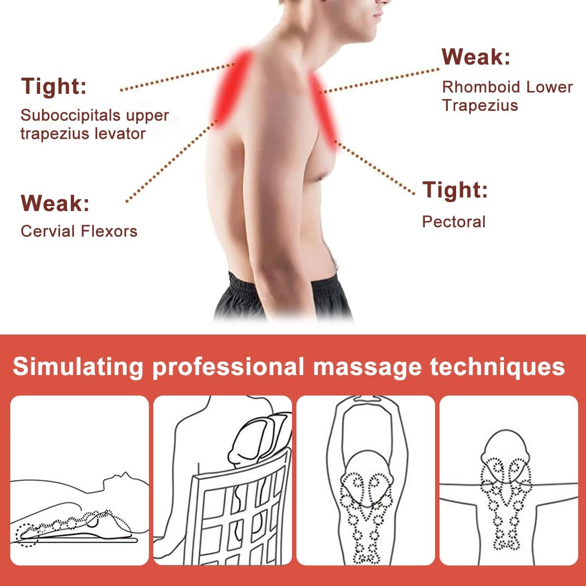 Trapezius Trigger Point Massager Suboccipital Release Tool Myofasical Release Neck and Shoulder Pain Posture Corrector for Muscle Pain Relief (Orange)