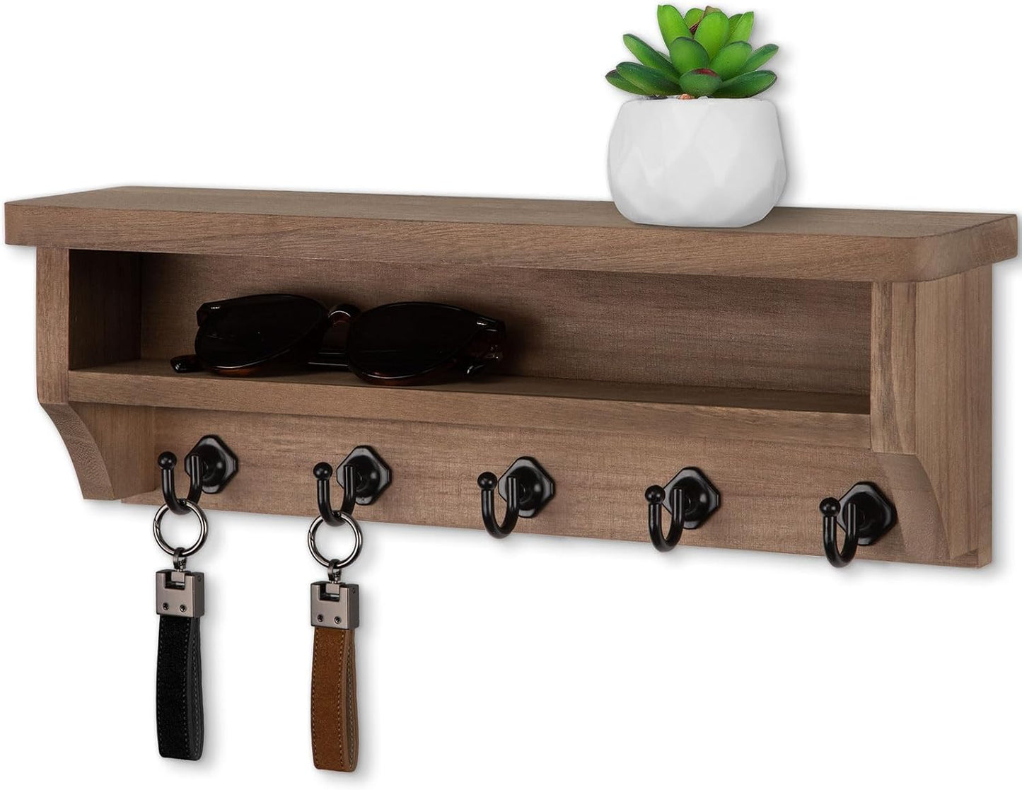 Nekon Key Holder Wall Mount, Wall Organizer Shelf with 5 Key Hooks | Wall Mounted Key Rack Room Decor for Home and Apartment Essentials