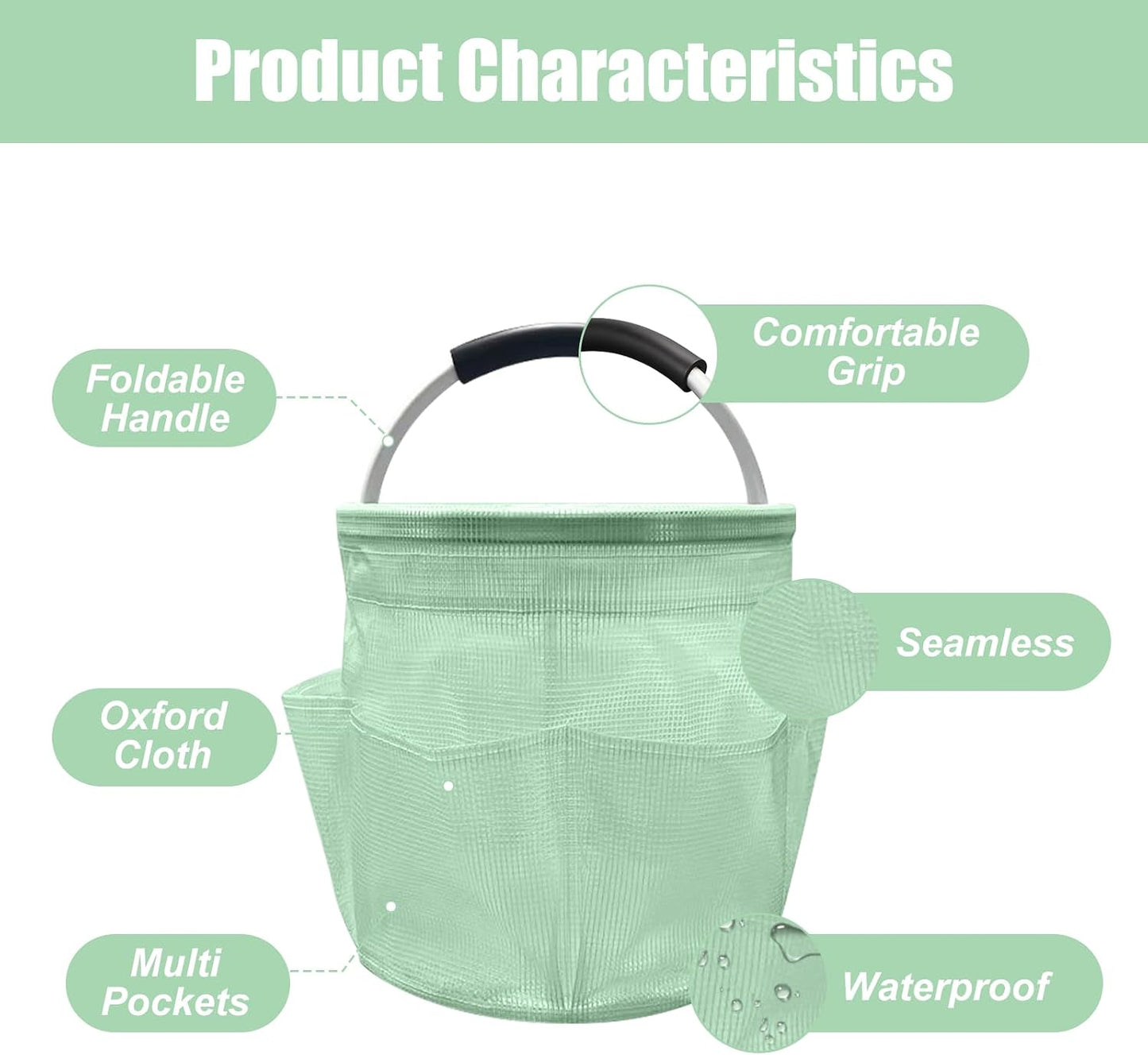 Qivine 17L Cleaning Caddy with Handle, Foldable Cleaning Supply Caddy(Blue) | Cleaning Caddy for Cleaning Supplies, Portable Cleaning Supplies Organizer with 6 Pockets, Cleaning Bucket for Kitchen Garden