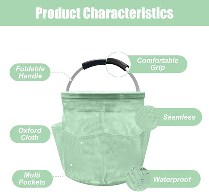Qivine 17L Cleaning Caddy with Handle, Foldable Cleaning Supply Caddy(Blue) | Cleaning Caddy for Cleaning Supplies, Portable Cleaning Supplies Organizer with 6 Pockets, Cleaning Bucket for Kitchen Garden