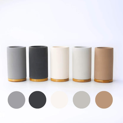 Matani Bamboo Toothbrush Holder Diatomite Tooth Brush Organizer - Storage Stand for Small Bathroom & Counter - Removable Base & Drain Holes, Water-Absorbent & Quick-Drying (Brown)