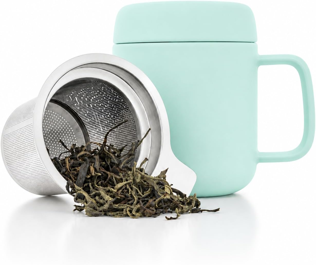Tealyra - Sumo Porcelain Loose Tea Steeping Mug - 15oz/450 ml Ceramic Tea Cup with Infuser and Lid/Coaster - Extra Fine Stainless Steel Infusion Strainer - For Home or Office - Yellow