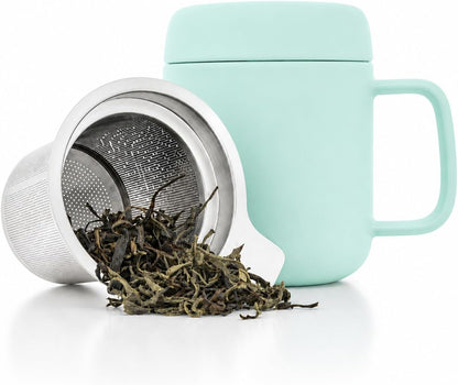 Tealyra - Sumo Porcelain Loose Tea Steeping Mug - 15oz/450 ml Ceramic Tea Cup with Infuser and Lid/Coaster - Extra Fine Stainless Steel Infusion Strainer - For Home or Office - Yellow