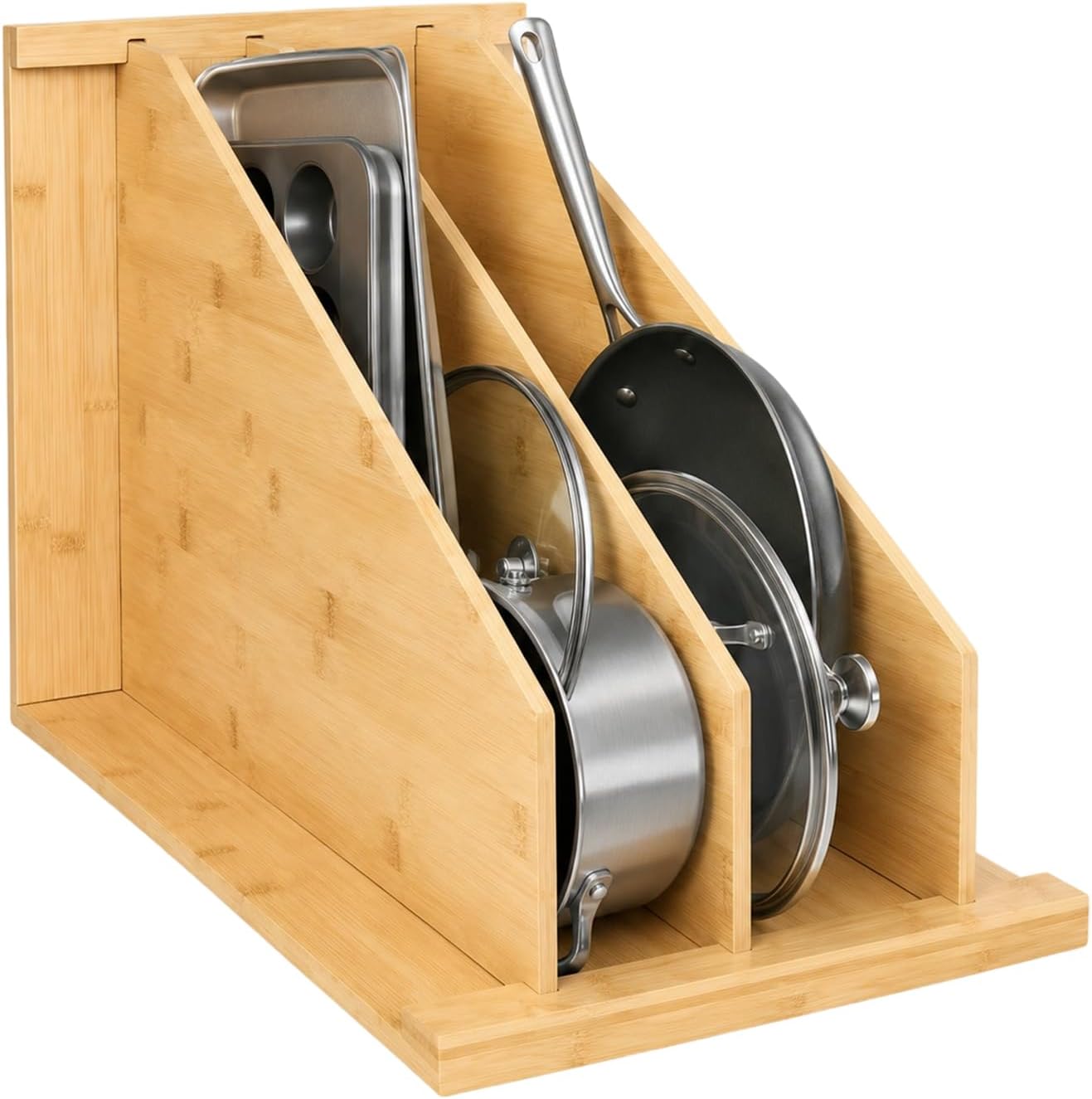 Tray Dividers for Cabinets Cookie Sheet Organizer with 3 Dividers | Bamboo Cabinet Dividers for Baking Sheets & Pans, Space-saving Kitchen Storage Rack 22.44"x11.73"x15.43" - Fits 15" Cabinet