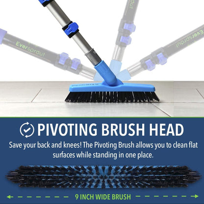 EVERSPROUT 1.5-to-3 Foot Grout Brush Scrubber Pro w/Long Handle Pole | Stiff V-Shape Bristles Built for Corners & Tough Grime | Swivel Design Cleans Shower Tile, Kitchen, Bathroom, Outdoor Concrete