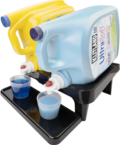 Skywin Laundry Detergent Holder Shelf for Laundry Room - 1 Pack - White | Holds 2 Bottles, Easy Pouring, Rubber Feet, Angled Stand, Fabric Softener Dispenser for Laundry Room Organization & Storage