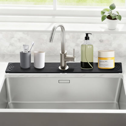 24 Inch Kitchen Sink Splash Guard, Sink Splash Guard Behind Faucet, Silicone Faucet Handle Drip Catcher Tray Mat for Kitchen, Bathroom Counter, Dark Gray, 23.6" x 4"