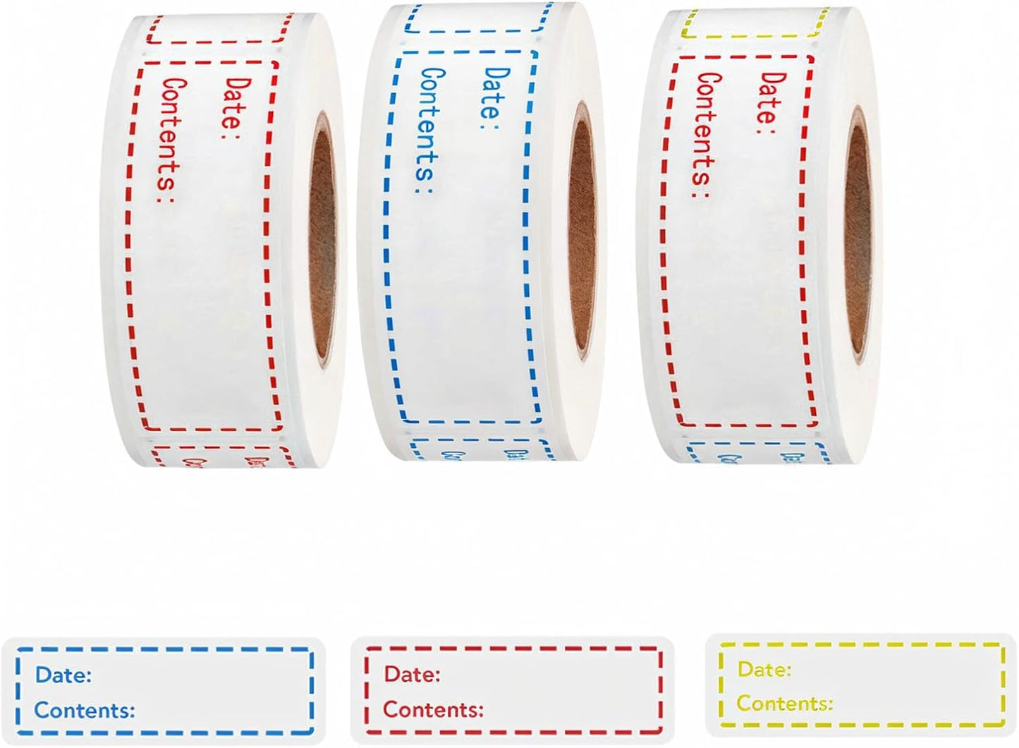 Freezer Labels 375pcs - 3"x1" Self-Adhesive Removable Food Labels | Write-On Waterproof & Oil-Proof Tape for Containers, Meal Prep & Pantry Organization (3 Rolls, 3 Colors) | BPA-free waterproof stickers leave zero residue. Safe for freezer, microwave &