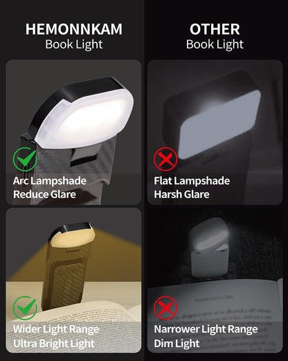 HEMONNKAM Book Reading Light, Rechargeable Clip on Booklight, Eye Caring 3 Color Temperatures & 5 Brightness Levels, Night Use for Bed, Long Lasting, Reading at Night in Bed, Romantic Purple