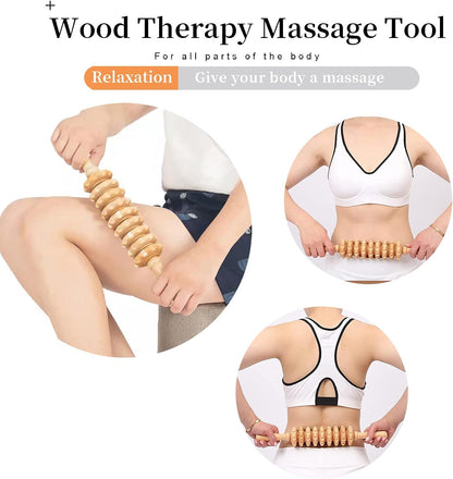 Wood Therapy Massage Tools Manual Massage Roller Stick for Body Sculpting, Maderoterapia Kit- Cellulite Massager for Muscle Pain Relief, Fascia, Cellulite