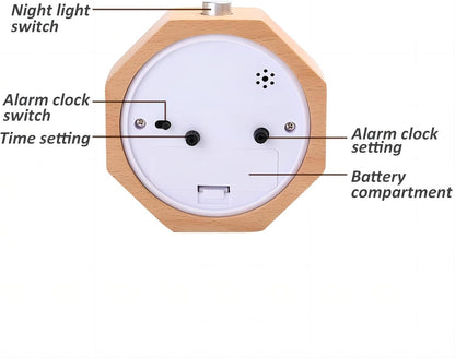 Wood Analog Alarm Clock 3'' Non-Ticking Backlight Battery Operated