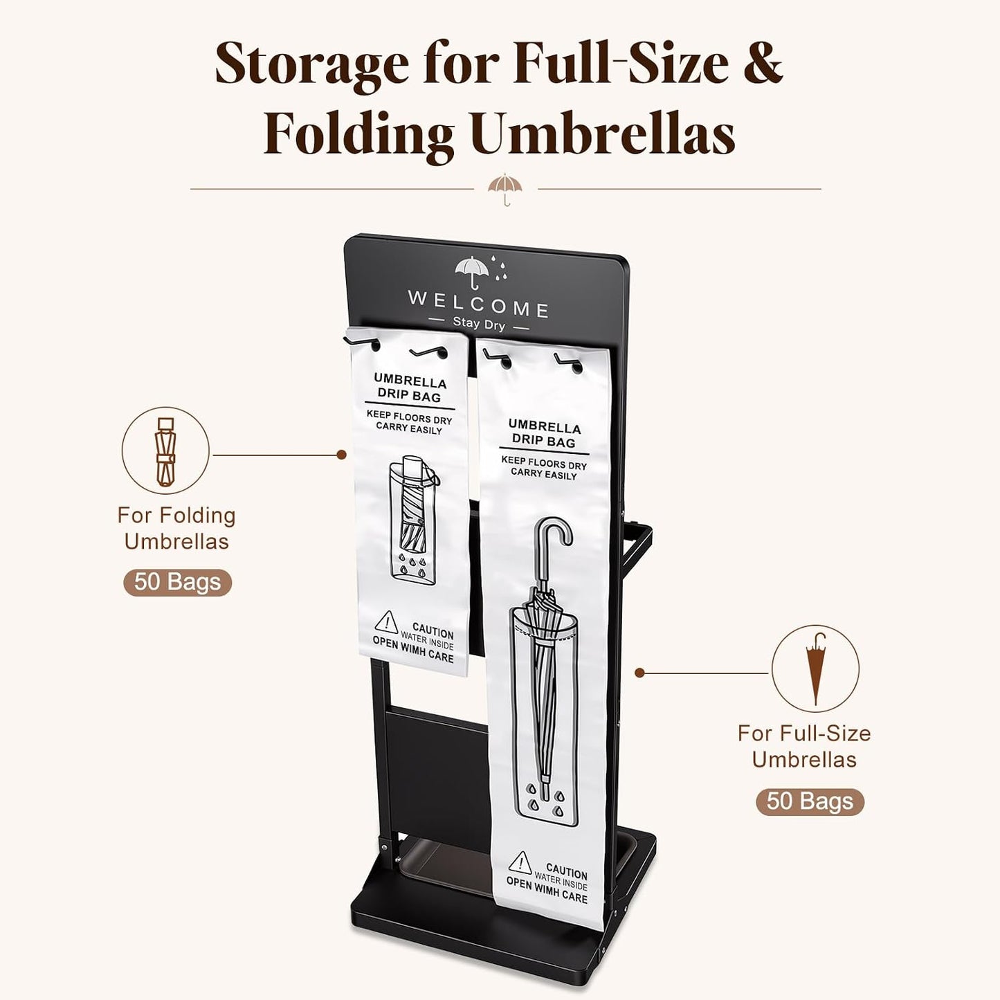 Wet Umbrella Stand with Bag Holder, Entryway Organizer with Drip Tray